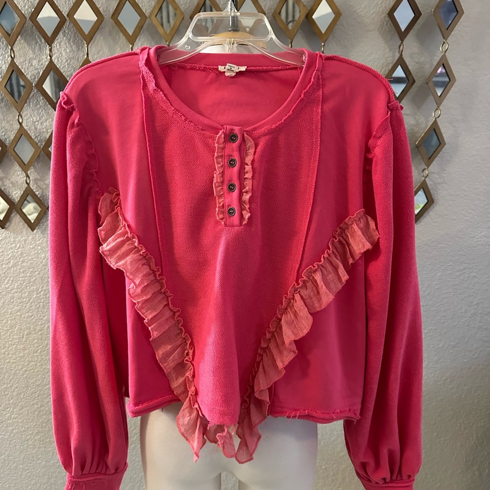 POL Pink Puff Sleeve Ruffled Blouse